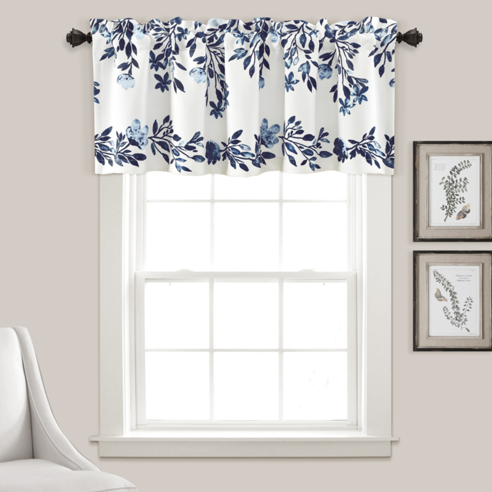 Floral Blue Tailored Window Valance Curtain